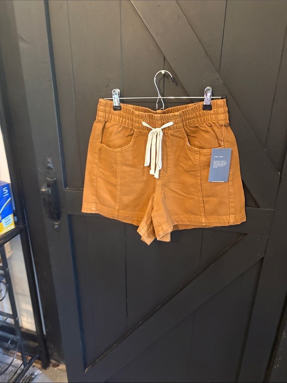 Universal Thread Rust Orange Drawstring Shorts with Cream Tie
